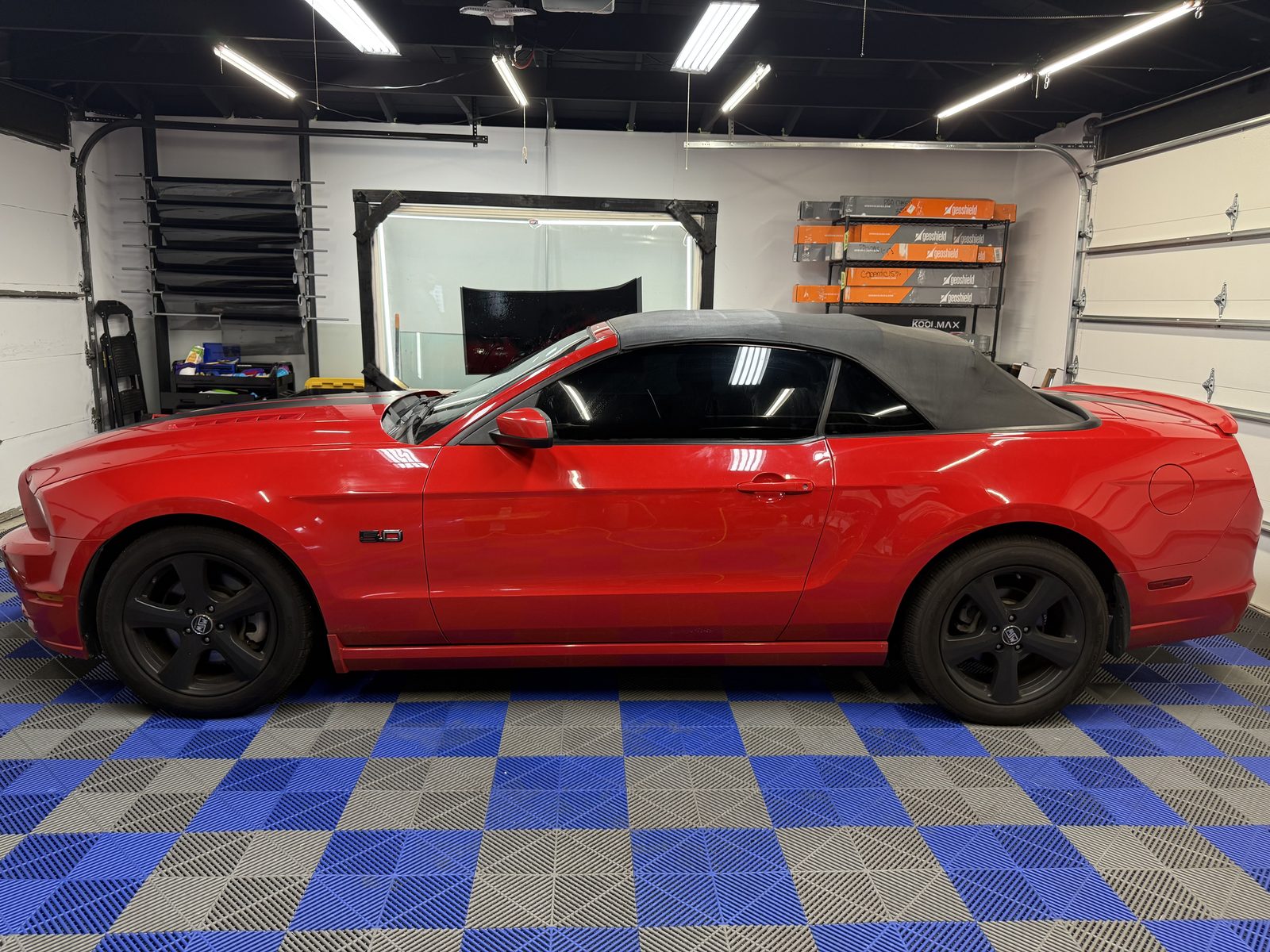 Red Mustang with custom wrap